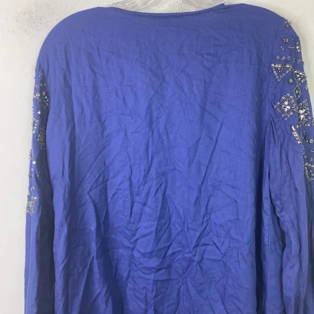 Sundance Beaded Beaded Blouse Size M Blue Long Sleeve Bedazzled - Picture 5 of 7